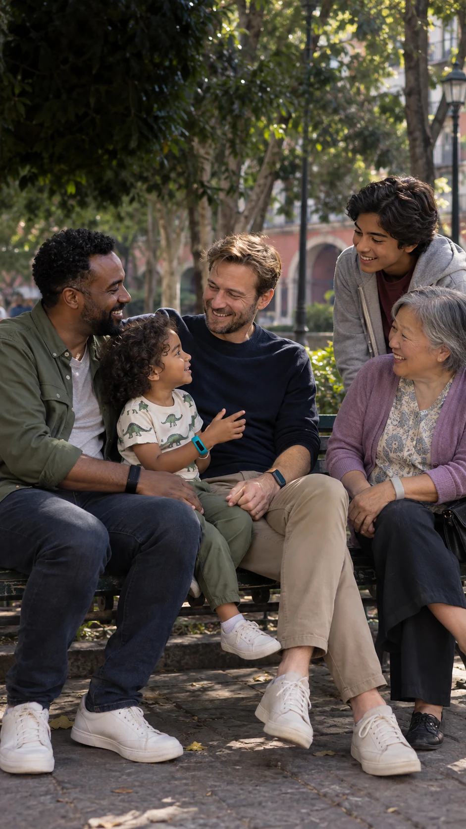 Familia diversa disfrutando un momento juntos al aire libre