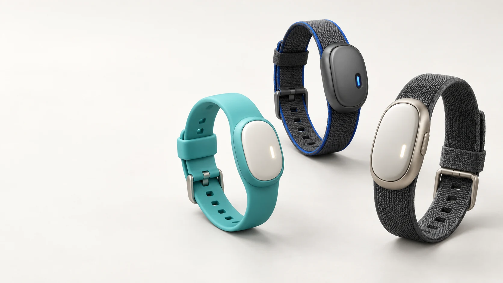 Conceptos de Archangel: pulsera infantil turquesa, adolescente grafito y adulto metálico